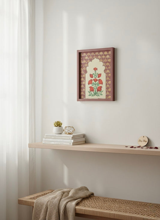 Original Hand-painted Mughal Jharokha Frame Set of 3 | Hand-Painted Indian Wall Decor | Wall art