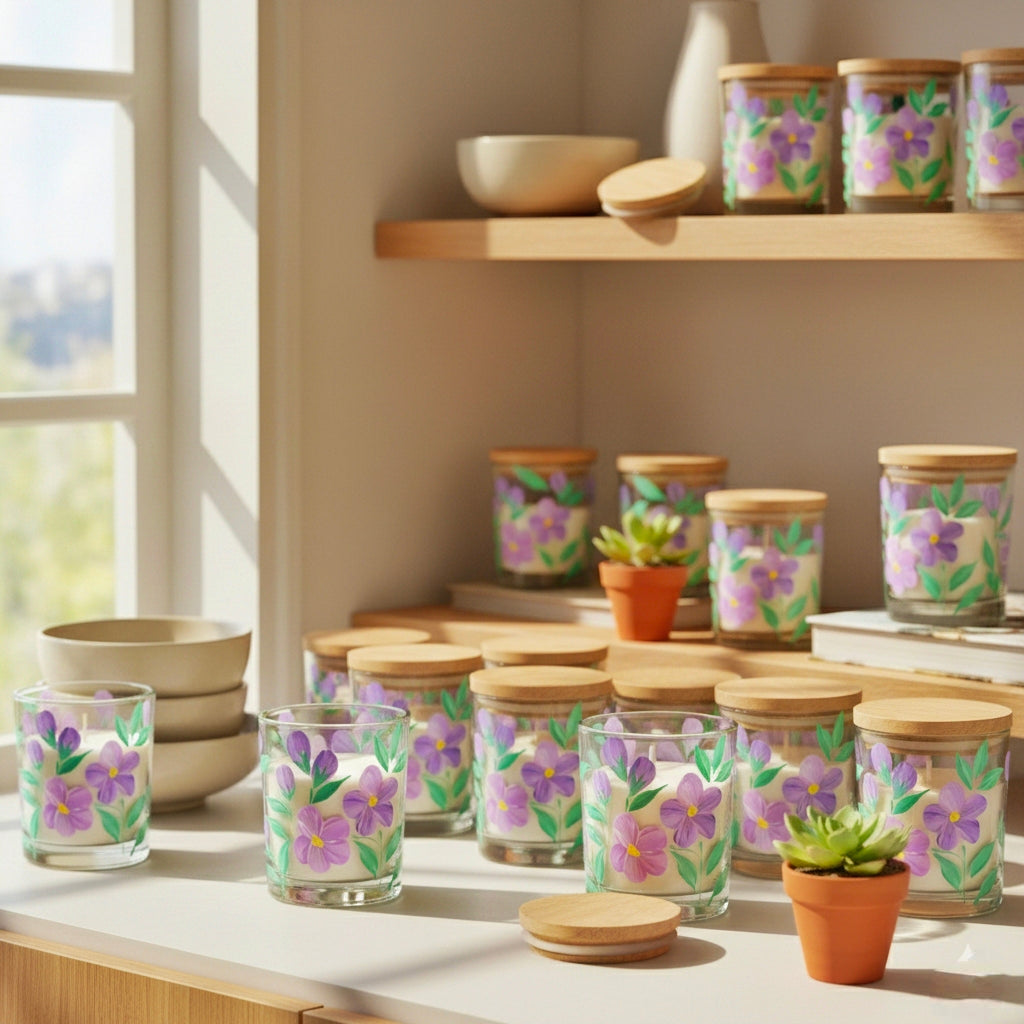 Hand-Painted Floral Candle Jar – Glass Candle Holder