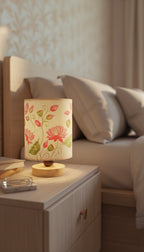 Hand-Painted Table Lamp Shade | Artisan pink Lotus pattern Desk Lamp