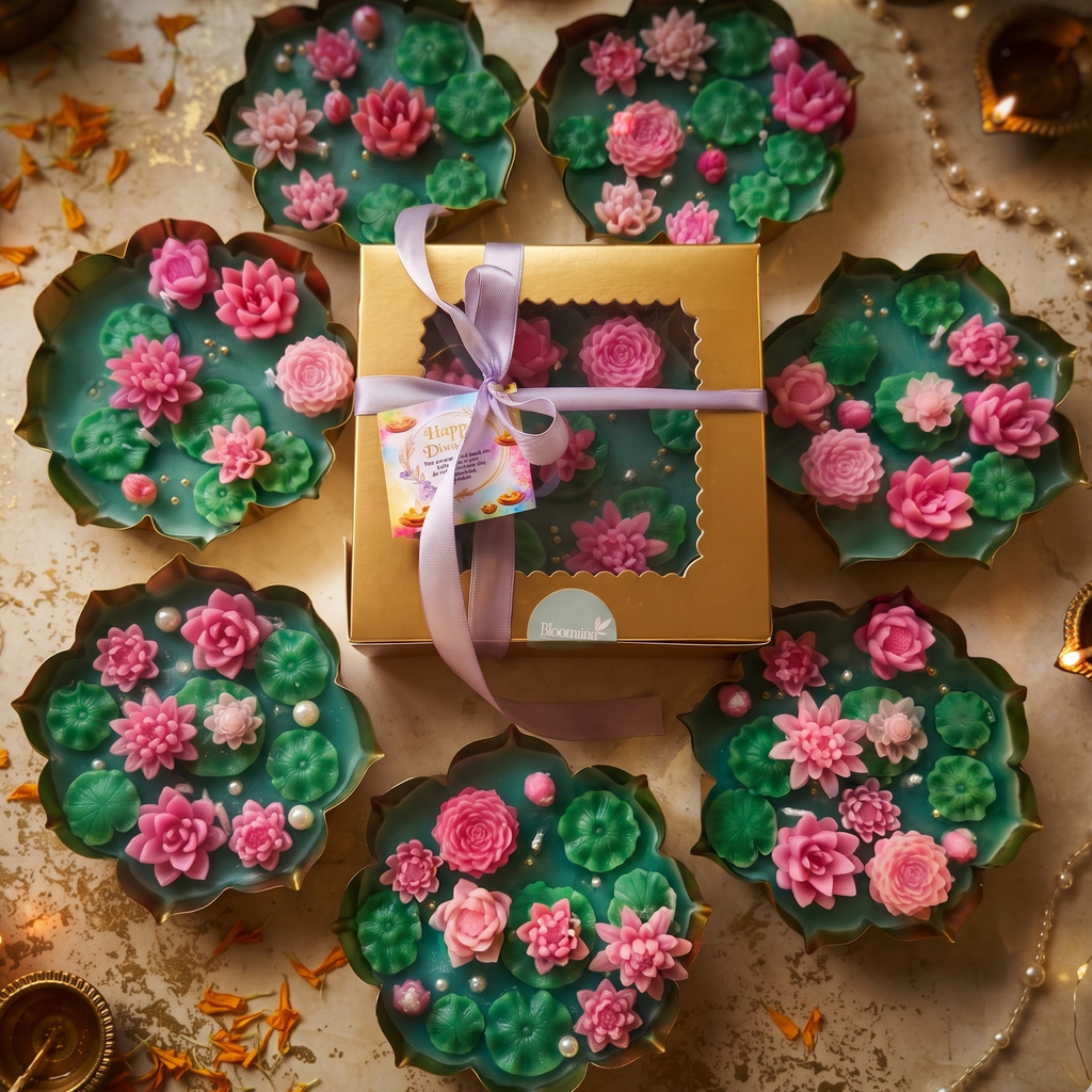 Lotus Pond golden Candle with Pearl 5 inch l Embellishment, Festive Home Decor, Unique Indian festival gift.