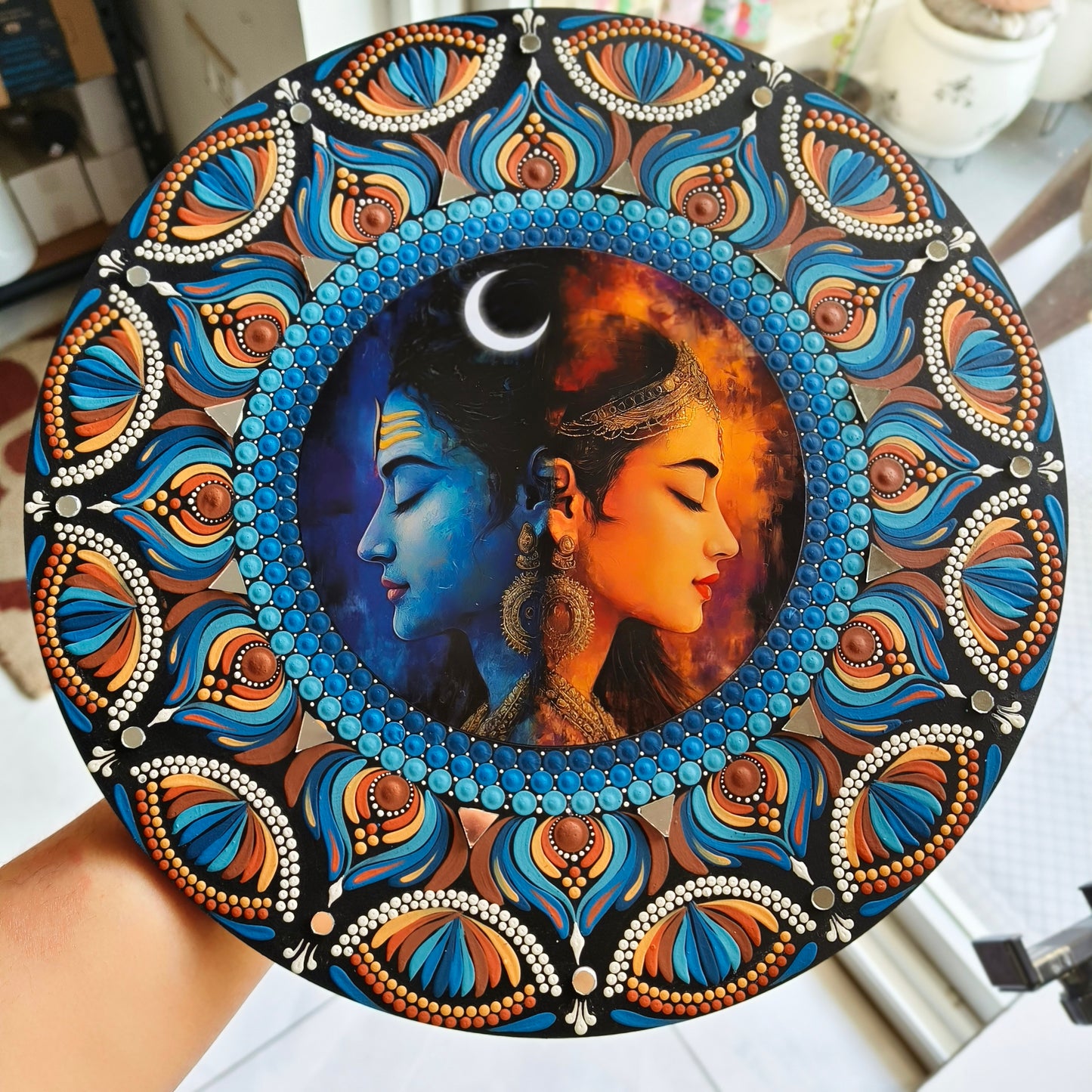 Shiv Shakti Dot Mandala Wall Art - 12 Inch Hand-Painted  - Hindu Spiritual Home Decor - Meditation Room Yoga Studio Art | Spiritual Gift