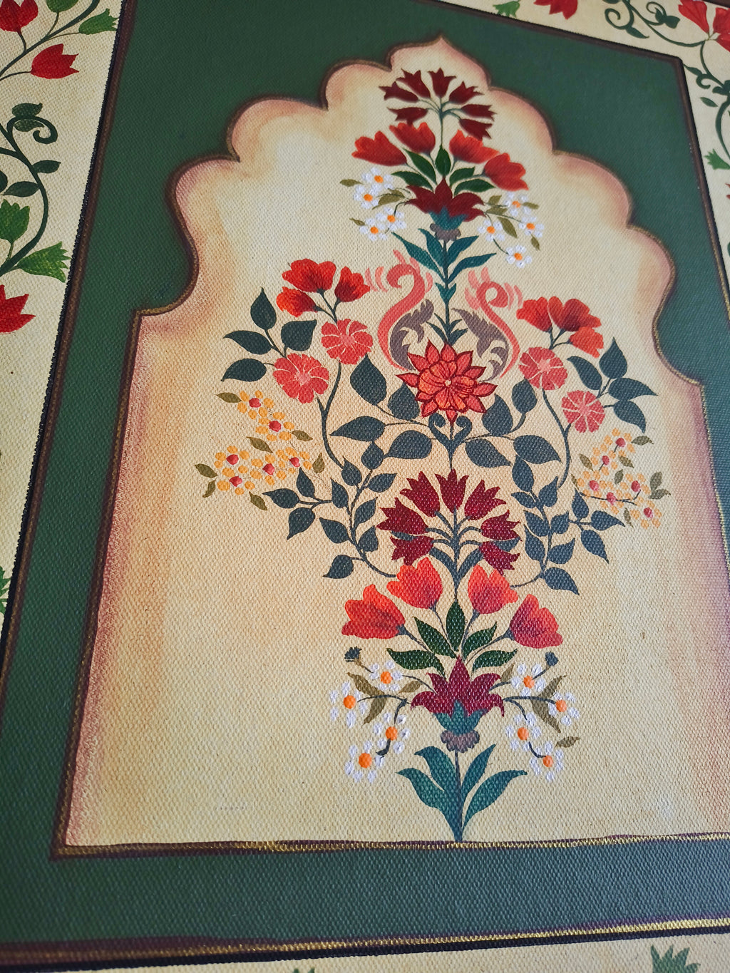 Hand-Painted Indian Jharokha Canvas Art | Set of 2 Traditional Mughal Arch Wall Decor | 18x14 Inches