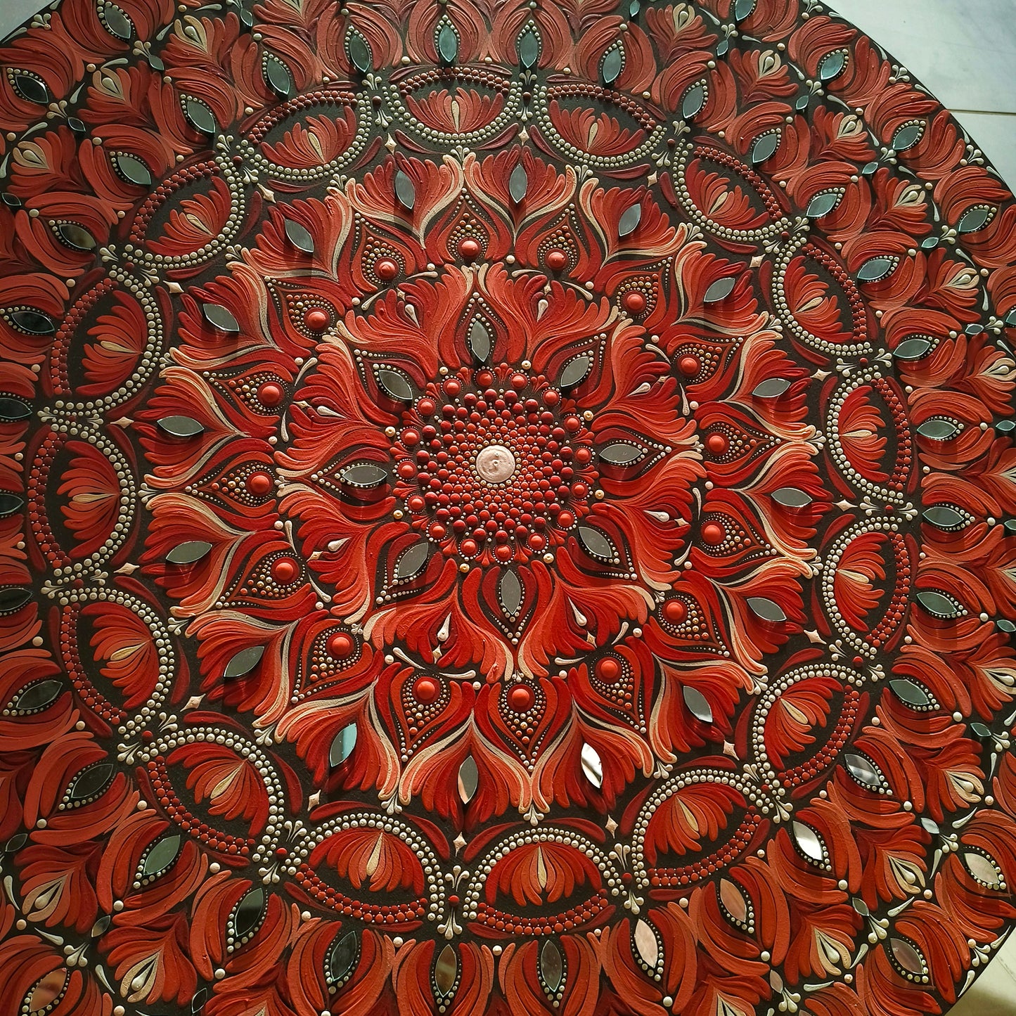 24" Hand-Painted Mandala with mirror embellished