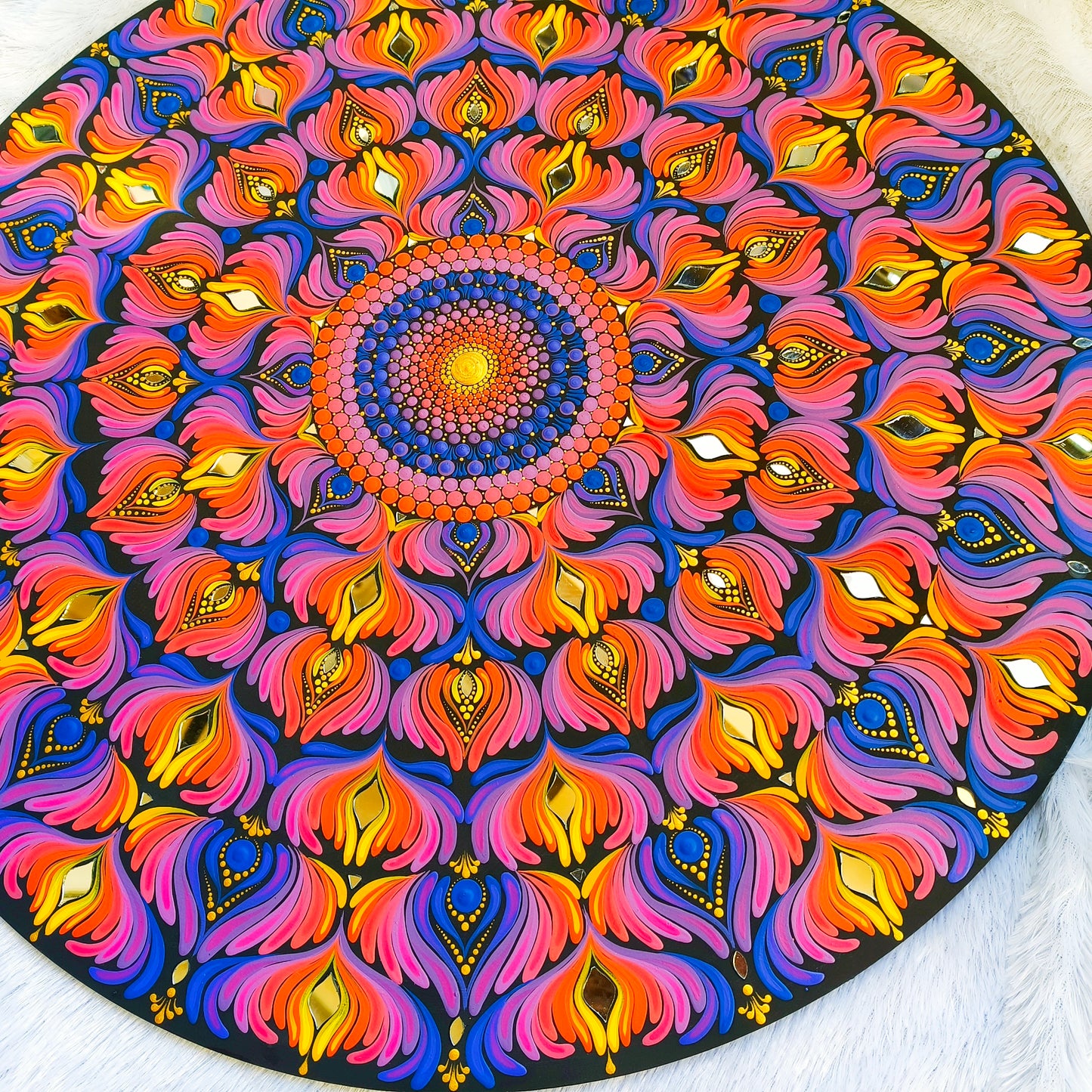 24" Original Hand Painted Mandala on Wood, Large Dot Art Wall Decor, Hand-Executed Acrylic Painting on MDF, Mosaic Mirror Art, Ready to ship