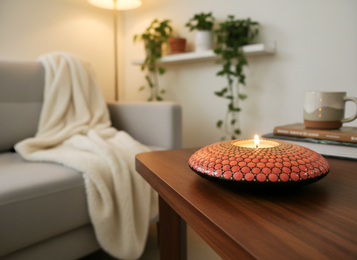 Hand-Painted Mandala T-Light Holder – Colorful Dot Art Candle Holder for Home Decor & Gifting