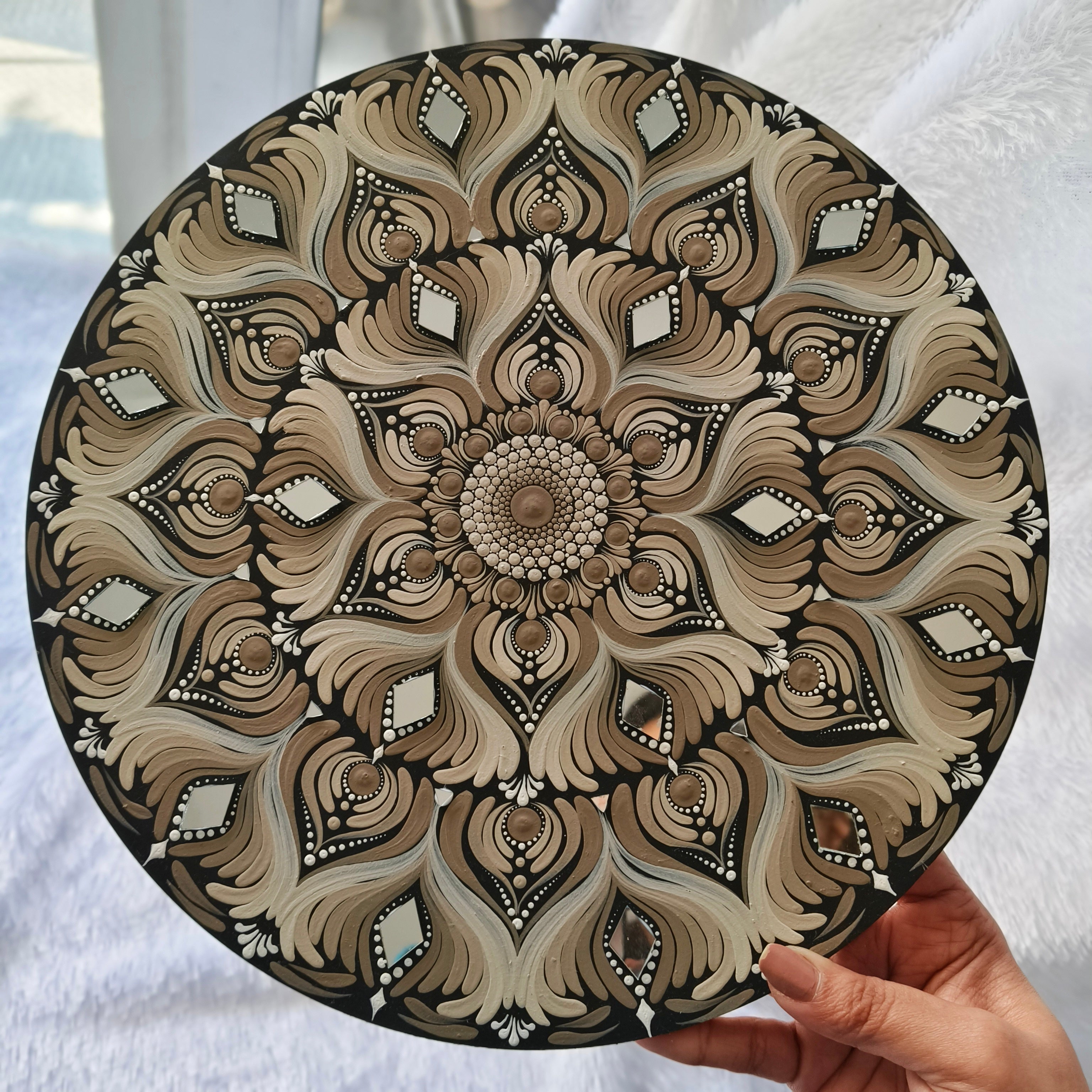 Original handpainted Mandala Dot art Painting 12" Round wood base | Wall art | | Home and living | Wall painting