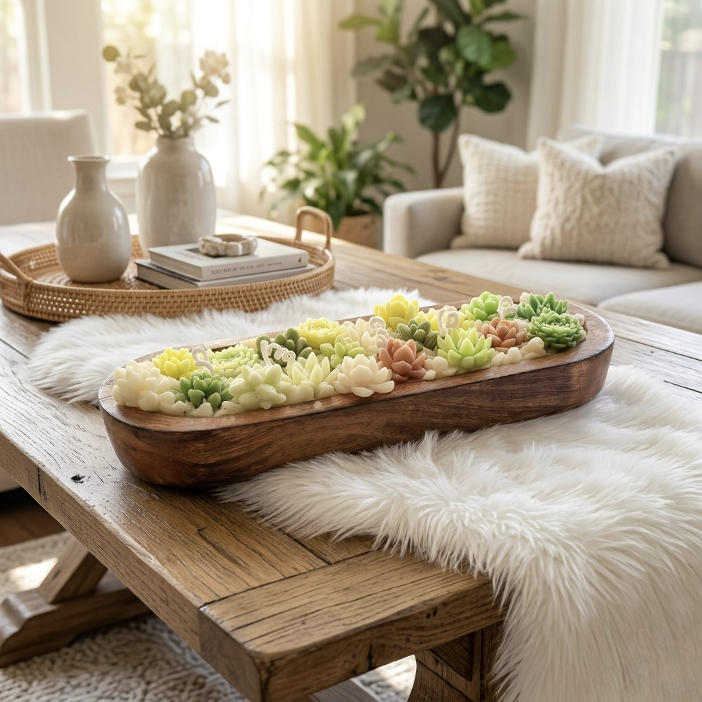 Artisanal Succulent Garden Dough Bowl - Large Luxury Statement Candle 12 inches