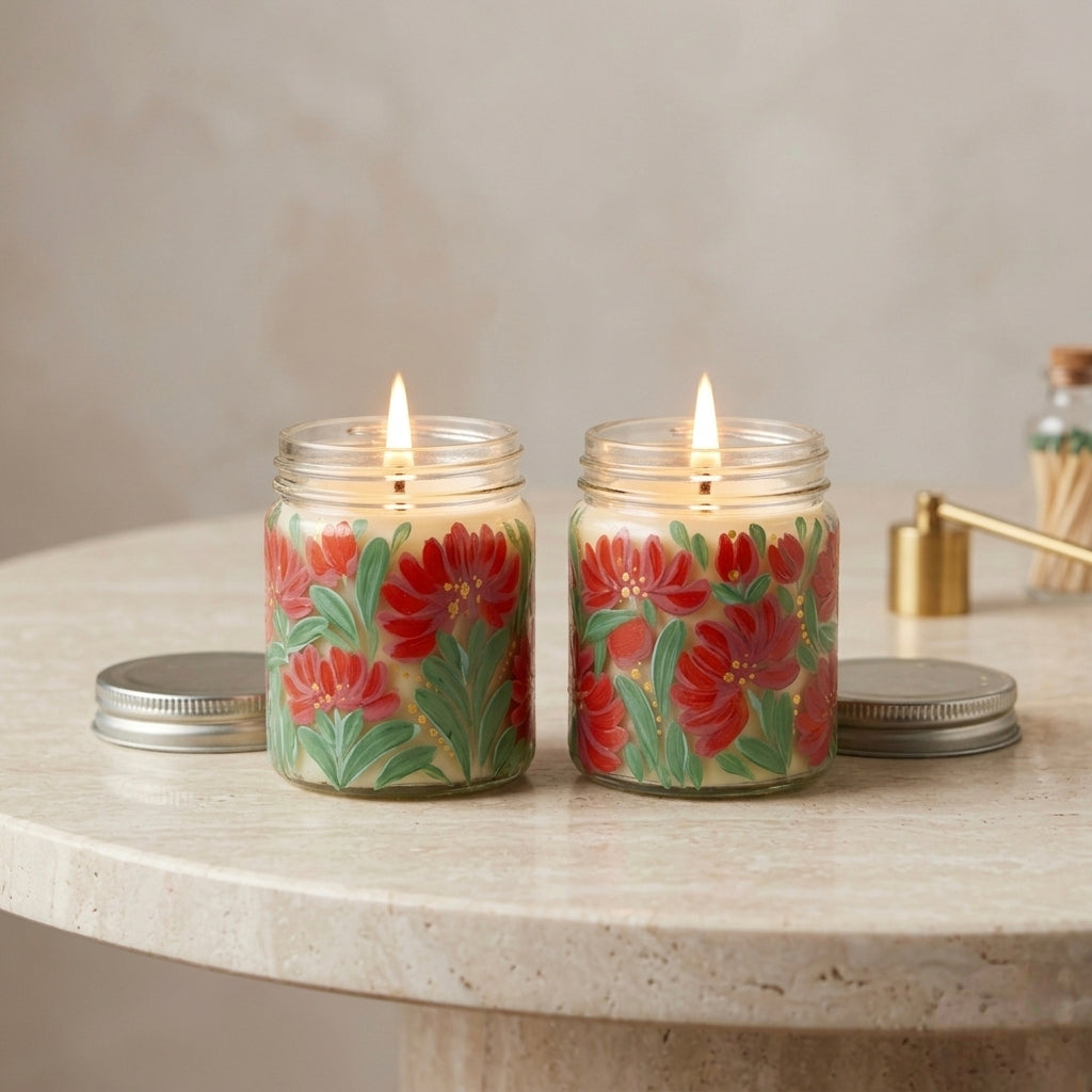 Artisan Hand-Painted Scented Candle (set of 2) | 100ml Glass Jar Candles