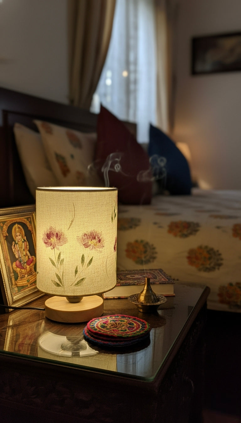Hand-Painted Table Lamp Shade | Artisan Floral Desk Lamp