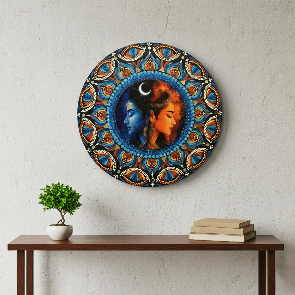 Shiv Shakti Dot Mandala Wall Art - 24 Inch Hand-Painted  - Hindu Spiritual Home Decor - Meditation Room Yoga Studio Art | Spiritual Gift