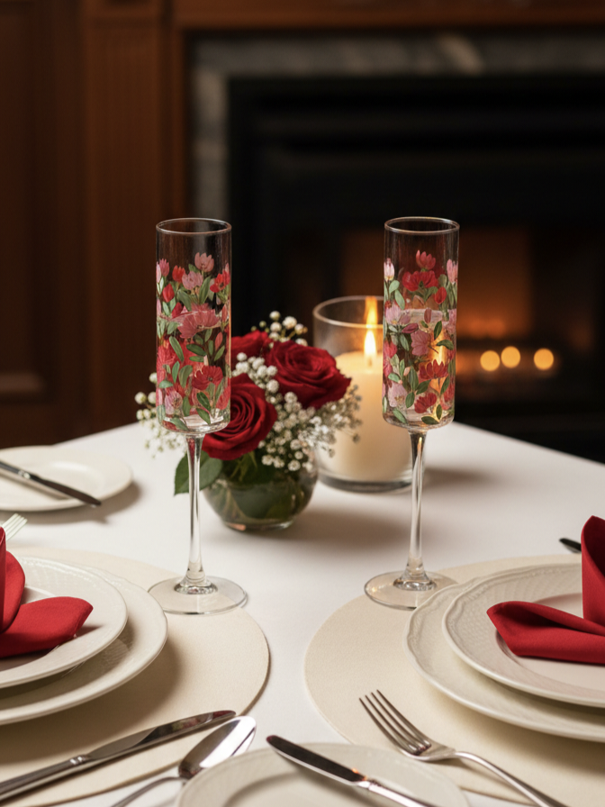 Hand-Painted Floral Champagne Flutes | Personalized Wedding Gift | Gift for couple| Set of 2