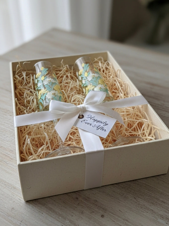 Hand-Painted Floral Champagne Flutes | Personalized Wedding Gift | Set of 2