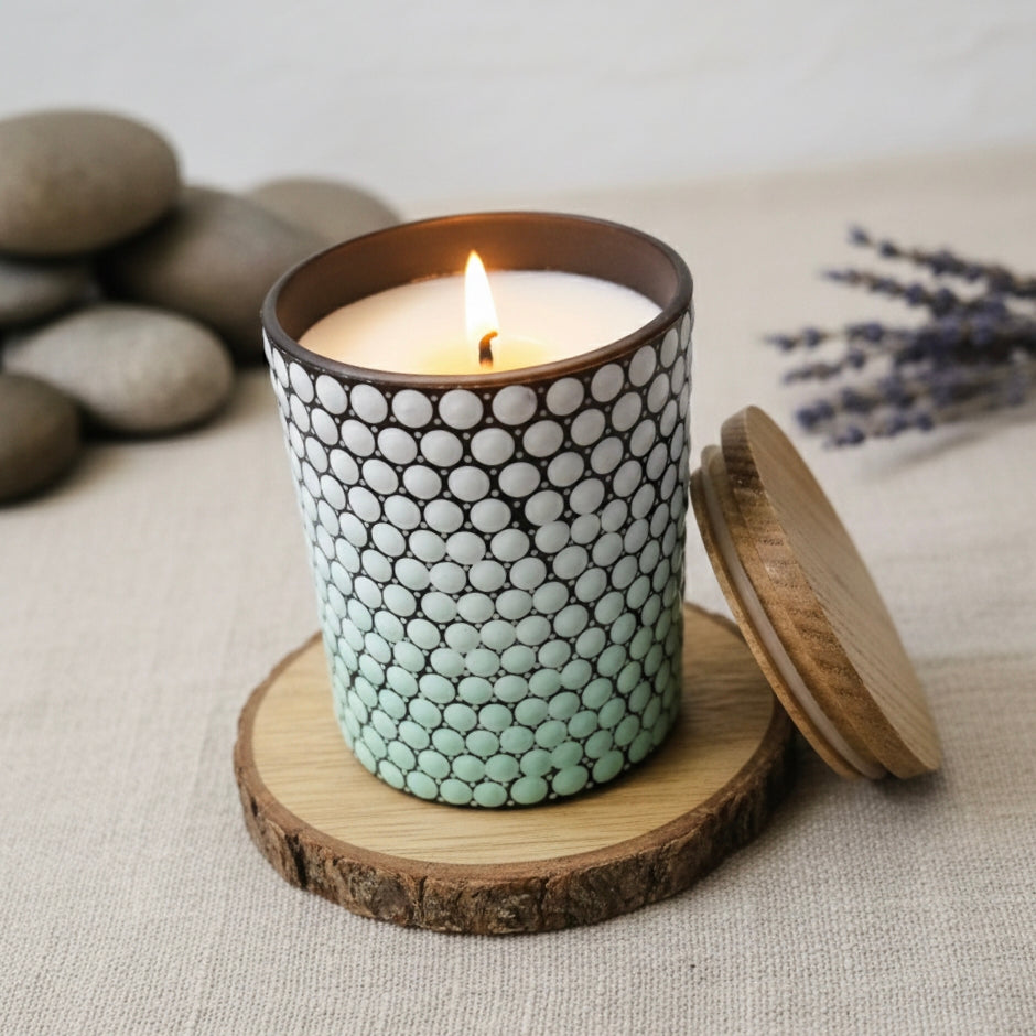 Dot Art Hand-Painted Candle Jar – Glass Candle Holder