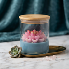 Hand-Poured Floral Soy Wax Candle in Glass Jar with Wooden Lid | 400ml Aesthetic Peony , Lotus Candle | Luxury Home Decor & Gift