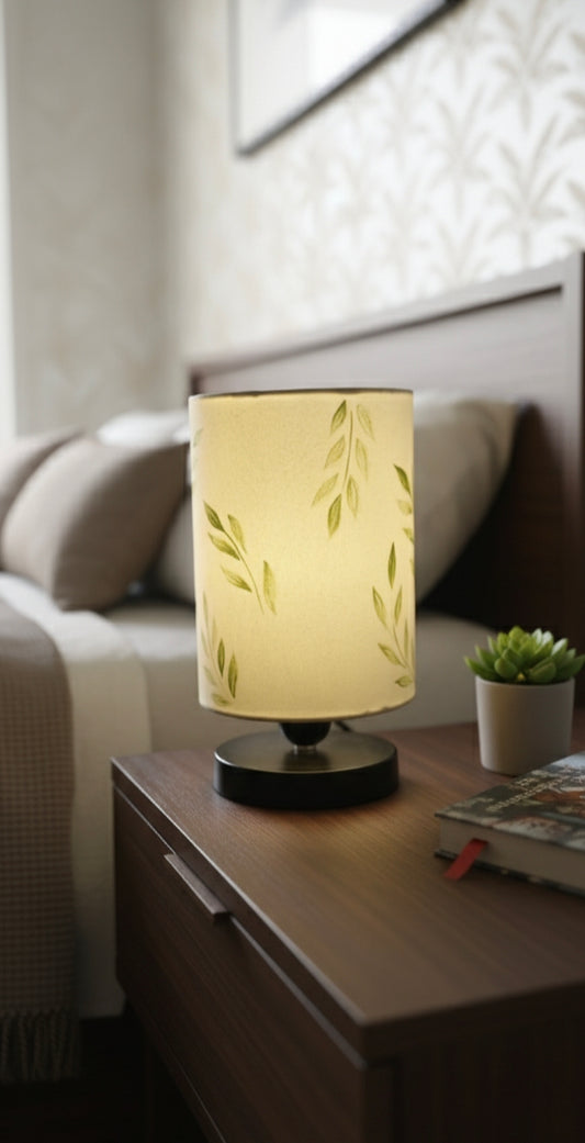 Hand-Painted Table Lamp Shade | Artisan leafy pattern Desk Lamp