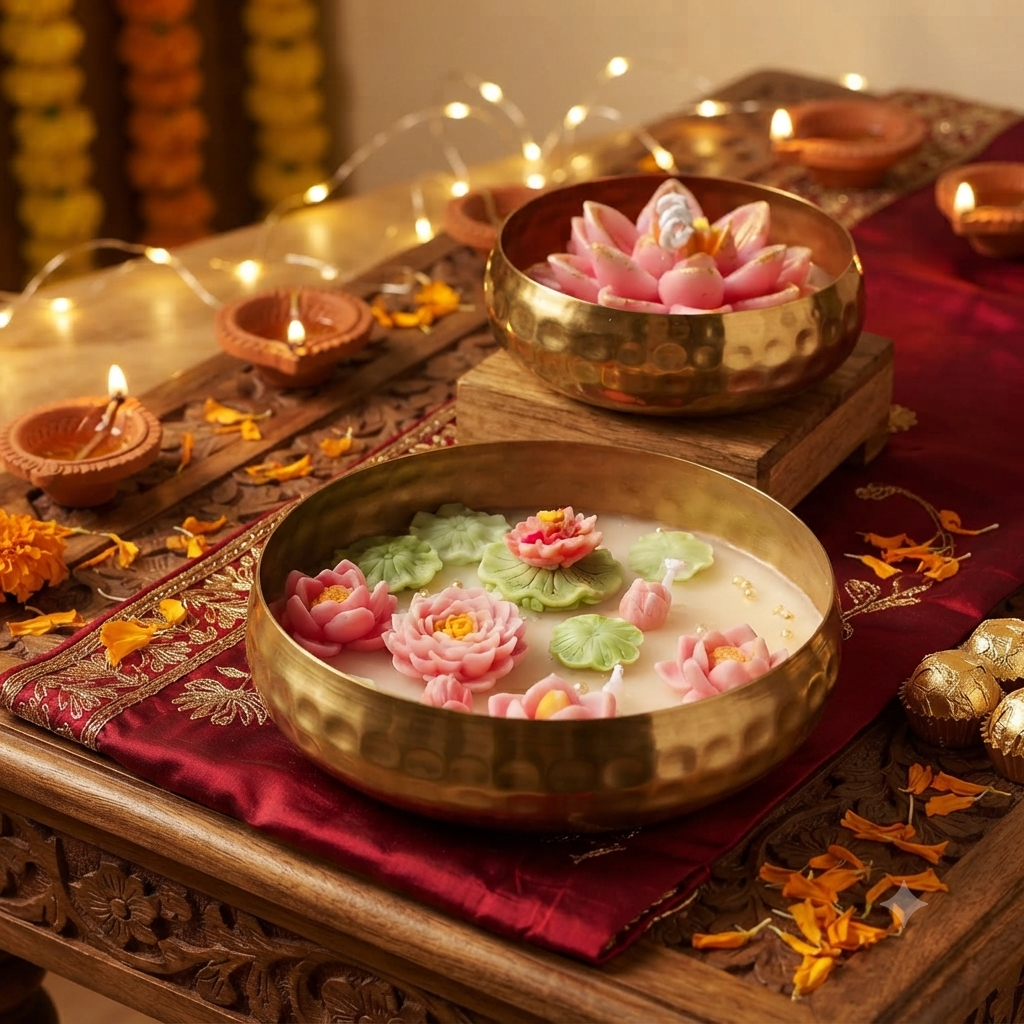 Lotus Urli Soy Wax Candle Set (5" & 4") | Festive Diwali Decor & Gifts