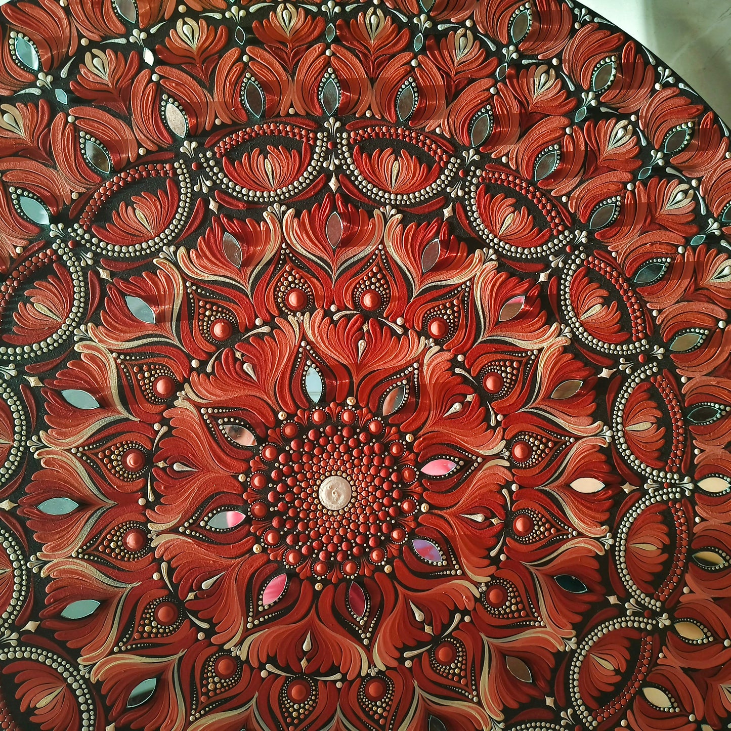24" Hand-Painted Mandala with mirror embellished