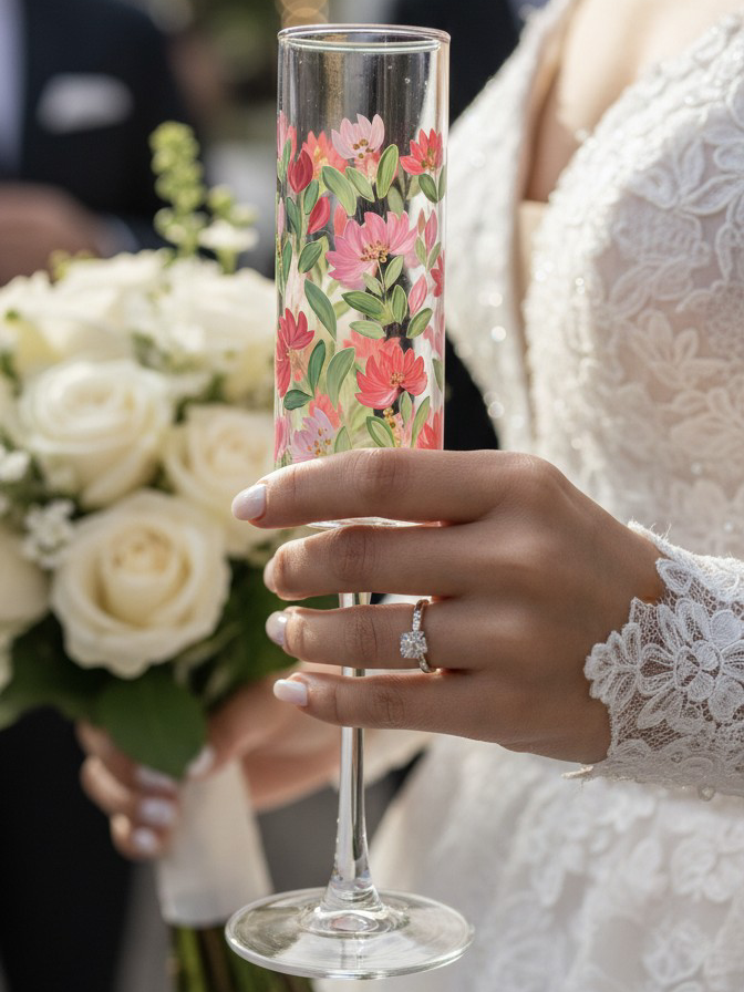 Hand-Painted Floral Champagne Flutes | Personalized Wedding Gift | Gift for couple| Set of 2