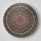 Original Hand-painted Dot Mandala Painting| 24" Teal, Orange, and Brown Bohemian Wall Art | Wall painting