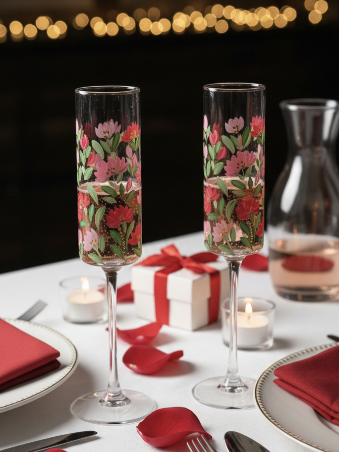 Hand-Painted Floral Champagne Flutes | Personalized Wedding Gift | Gift for couple| Set of 2