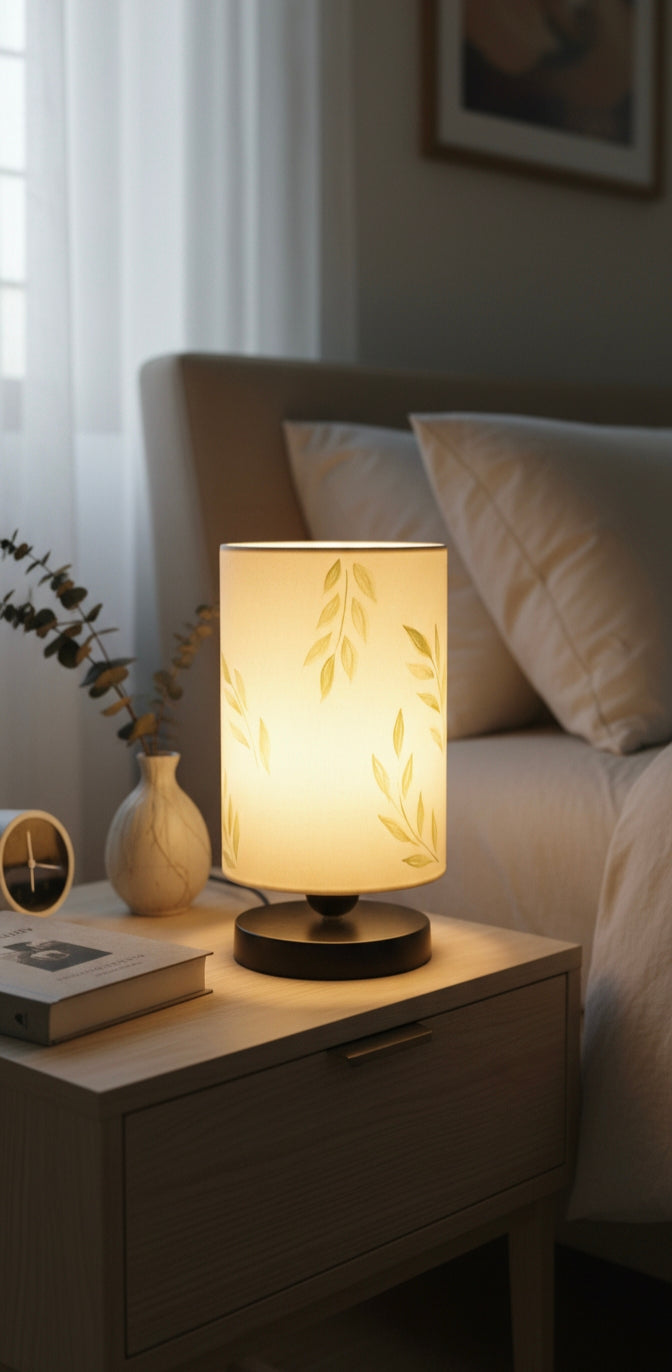 Hand-Painted Table Lamp Shade | Artisan leafy pattern Desk Lamp