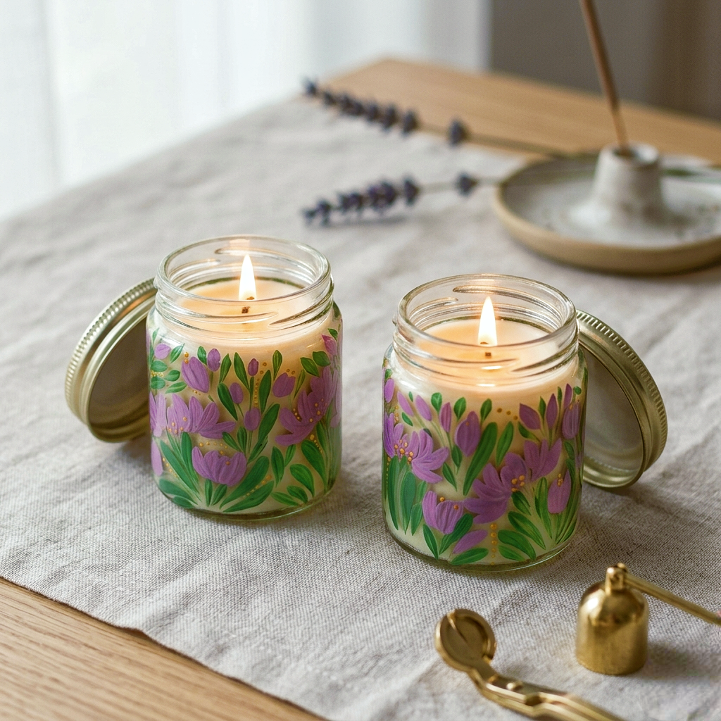 Artisan Hand-Painted Scented Candle (set of 2) | 100ml Glass Jar Candles