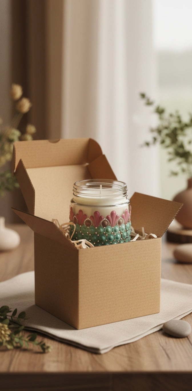 Hand-Painted Mandala Dot Art Scented Candle - Glass Jar , Soy Wax | Set of 2