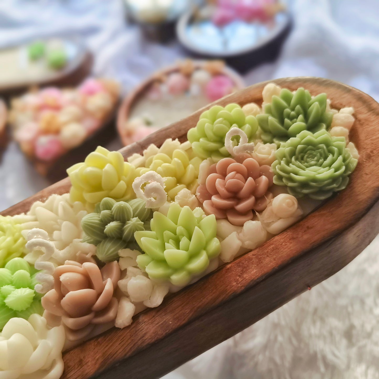 Artisanal Succulent Garden Dough Bowl - Large Luxury Statement Candle 12 inches