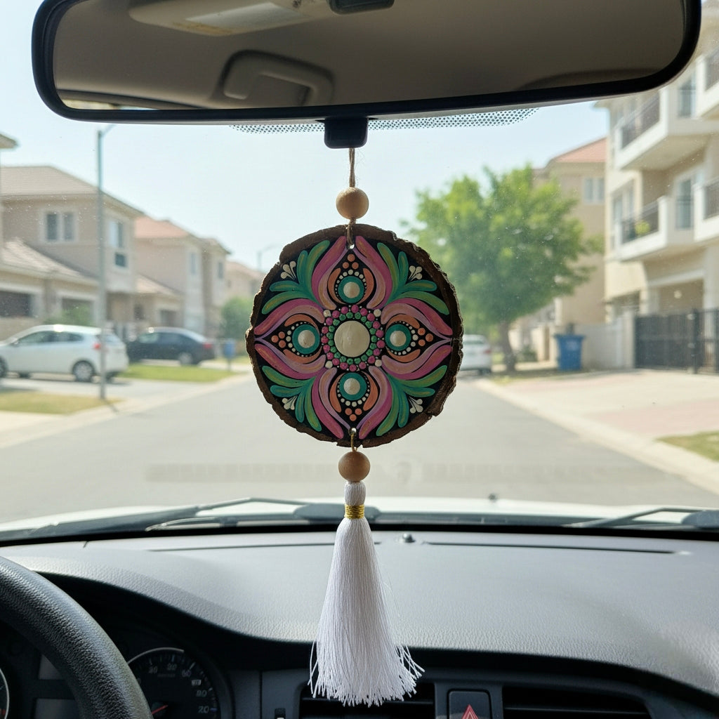Hand-Painted Mandala Car Charm, Rear View Mirror Hanging charm