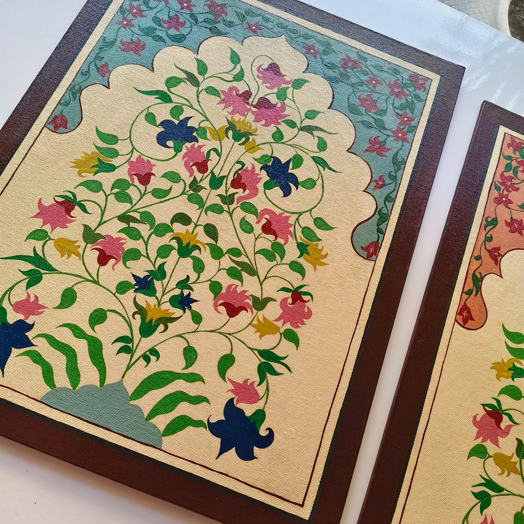 Hand-Painted Jharokha Floral Art | Traditional Indian Home Decor set of 2