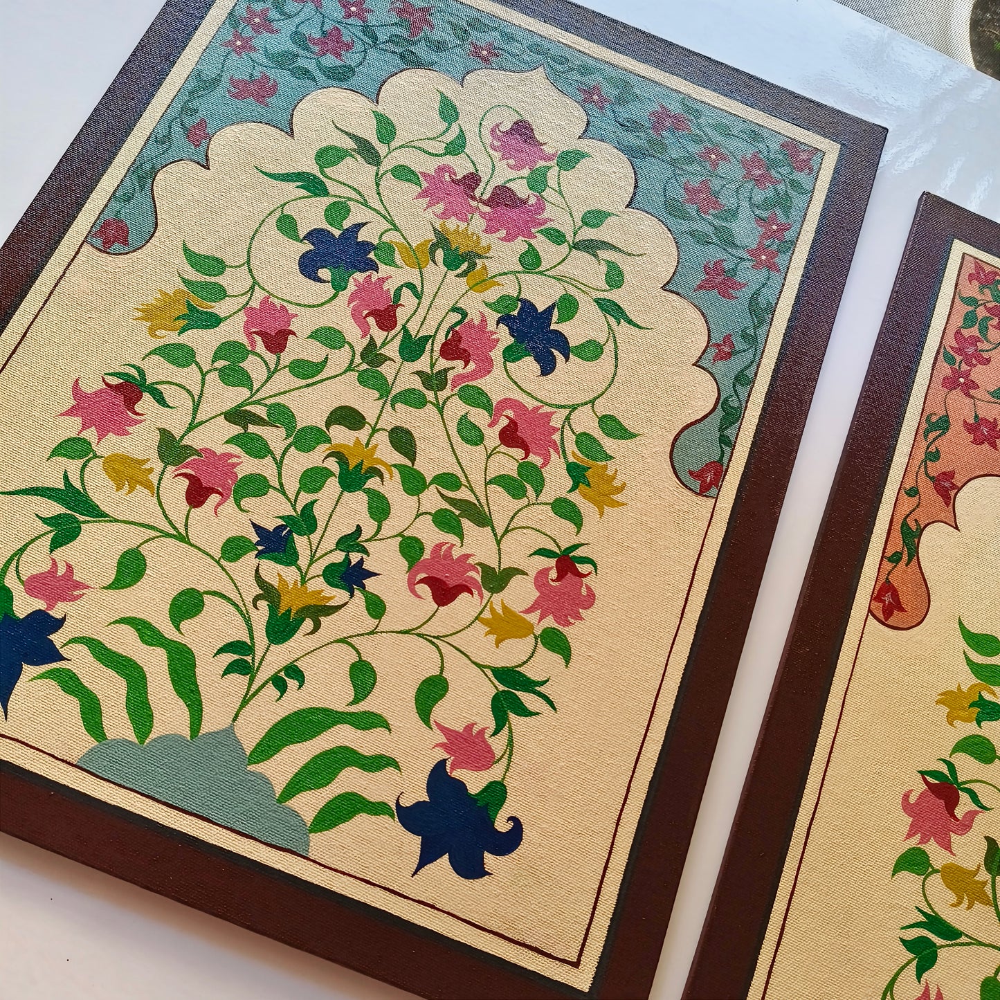 Hand-Painted Jharokha Floral Art | Traditional Indian Home Decor set of 2 (Copy)