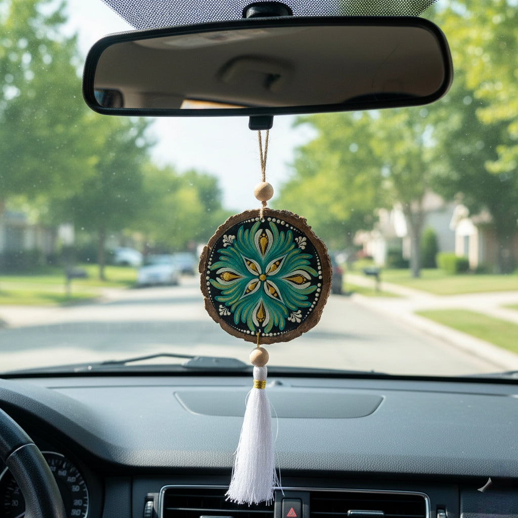 Hand-Painted Mandala Car Charm, Rear View Mirror Hanging charm