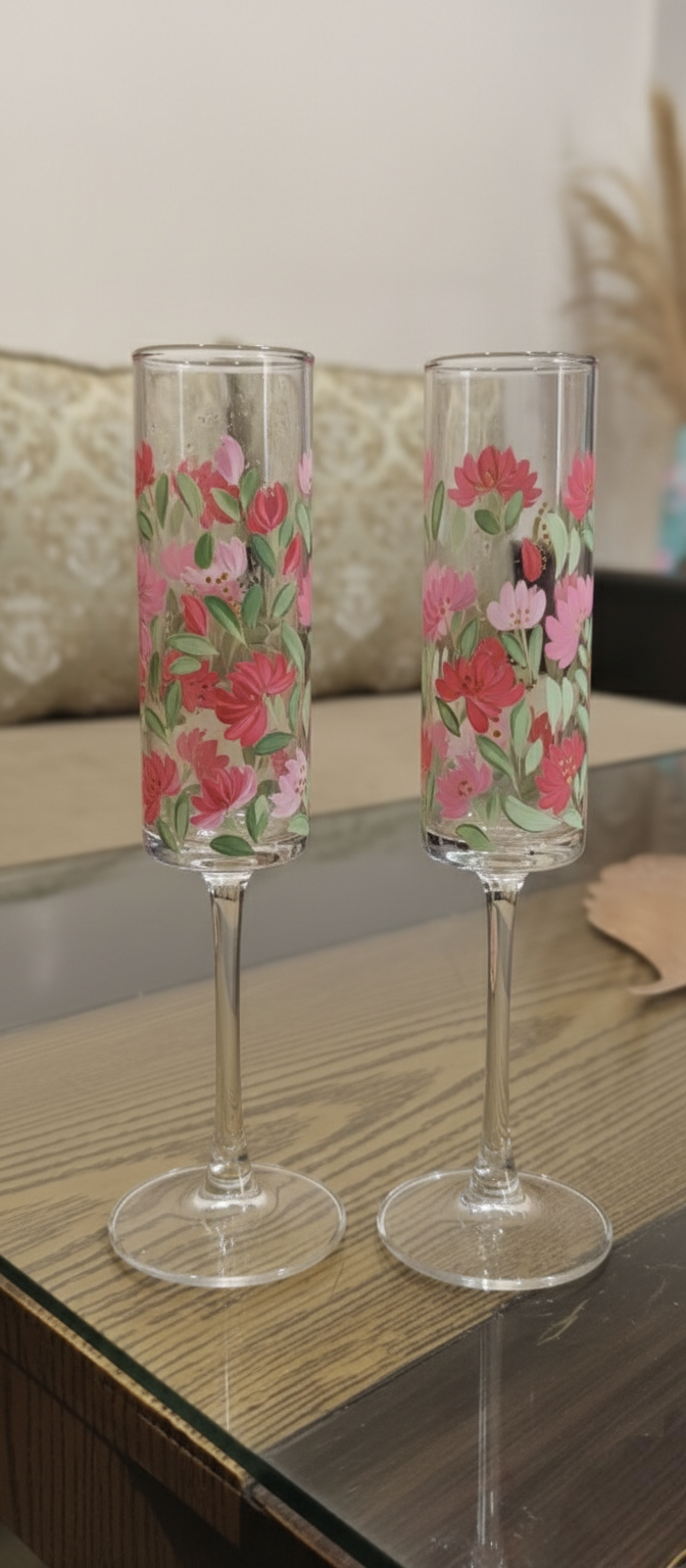 Hand-Painted Floral Champagne Flutes | Personalized Wedding Gift | Gift for couple| Set of 2