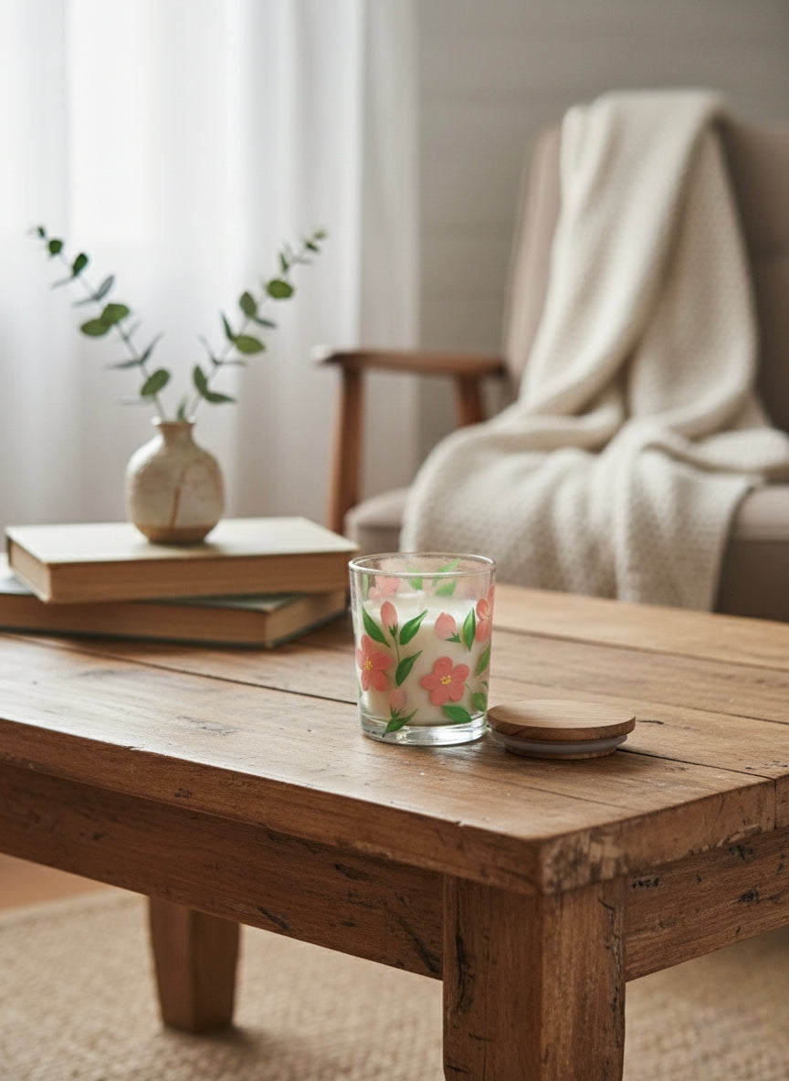 Hand-Painted Floral Candle Jar – Glass Candle Holder
