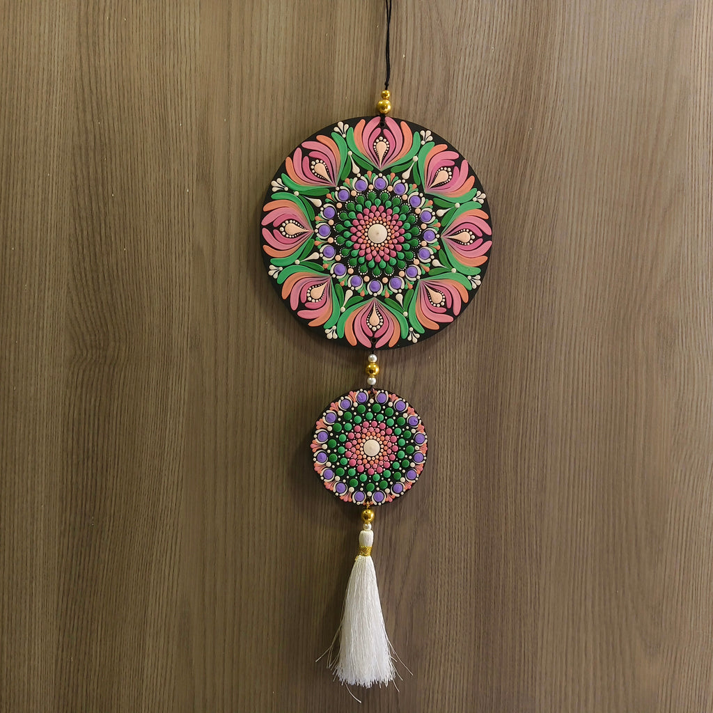 Original Hand-painted Mandala door/window Hanging with Tassels | round Dot painted meditative art | Zen Art | Unique Mandala window charm