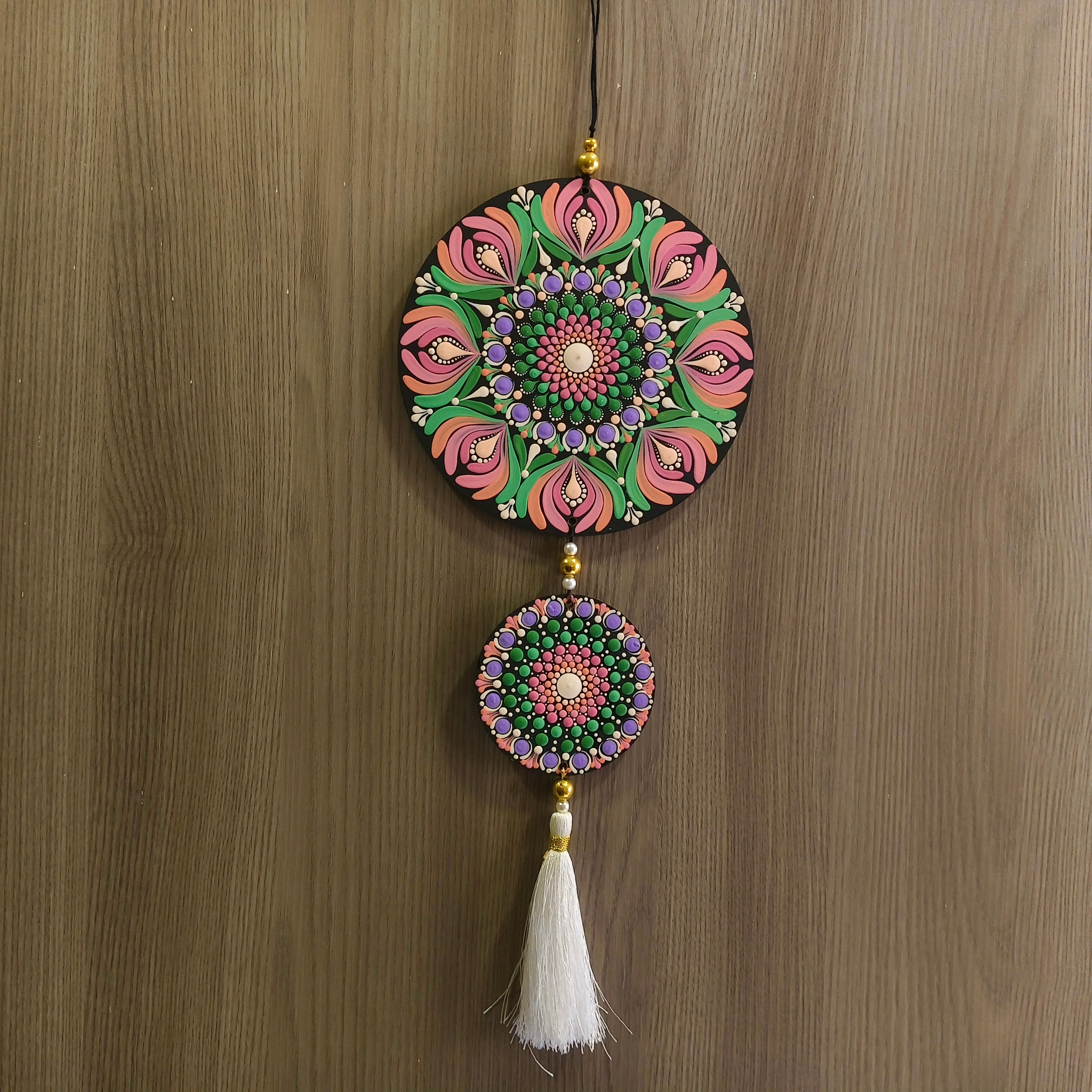 Original Hand-painted Mandala door/window Hanging with Tassels | round Dot painted meditative art | Zen Art | Unique Mandala window charm