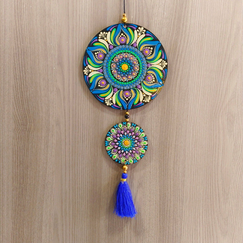 Original Hand-painted Mandala door/window Hanging with Tassels | round Dot painted meditative art | Zen Art | Unique Mandala window charm
