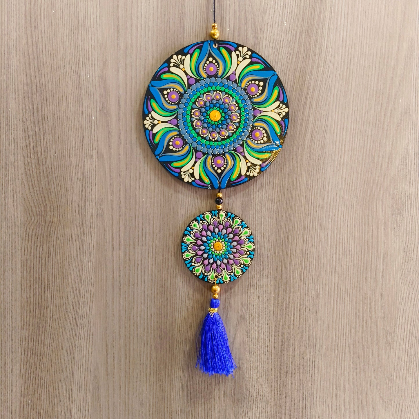 Original Hand-painted Mandala door/window Hanging with Tassels | round Dot painted meditative art | Zen Art | Unique Mandala window charm