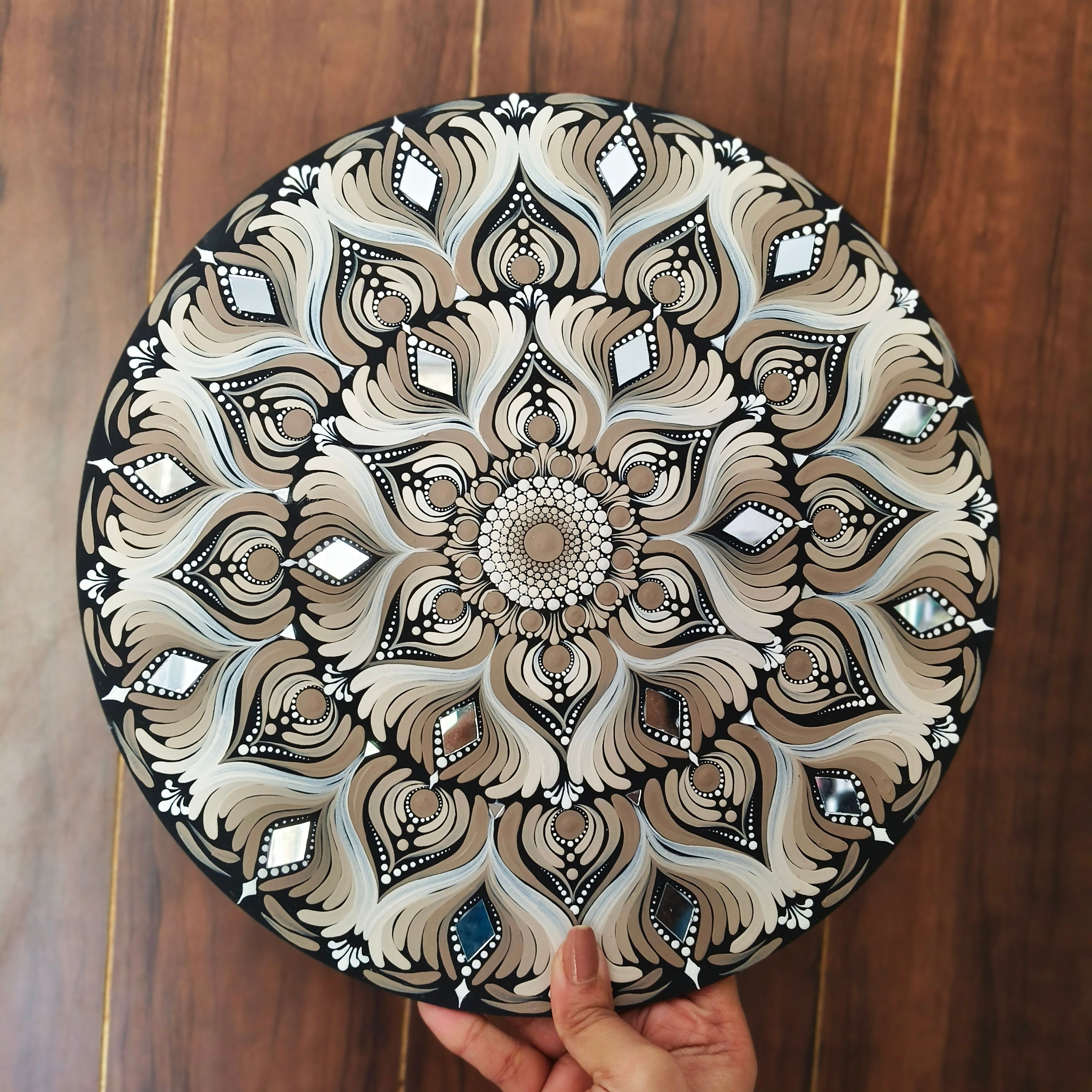 Original handpainted Mandala Dot art Painting 12" Round wood base | Wall art | | Home and living | Wall painting