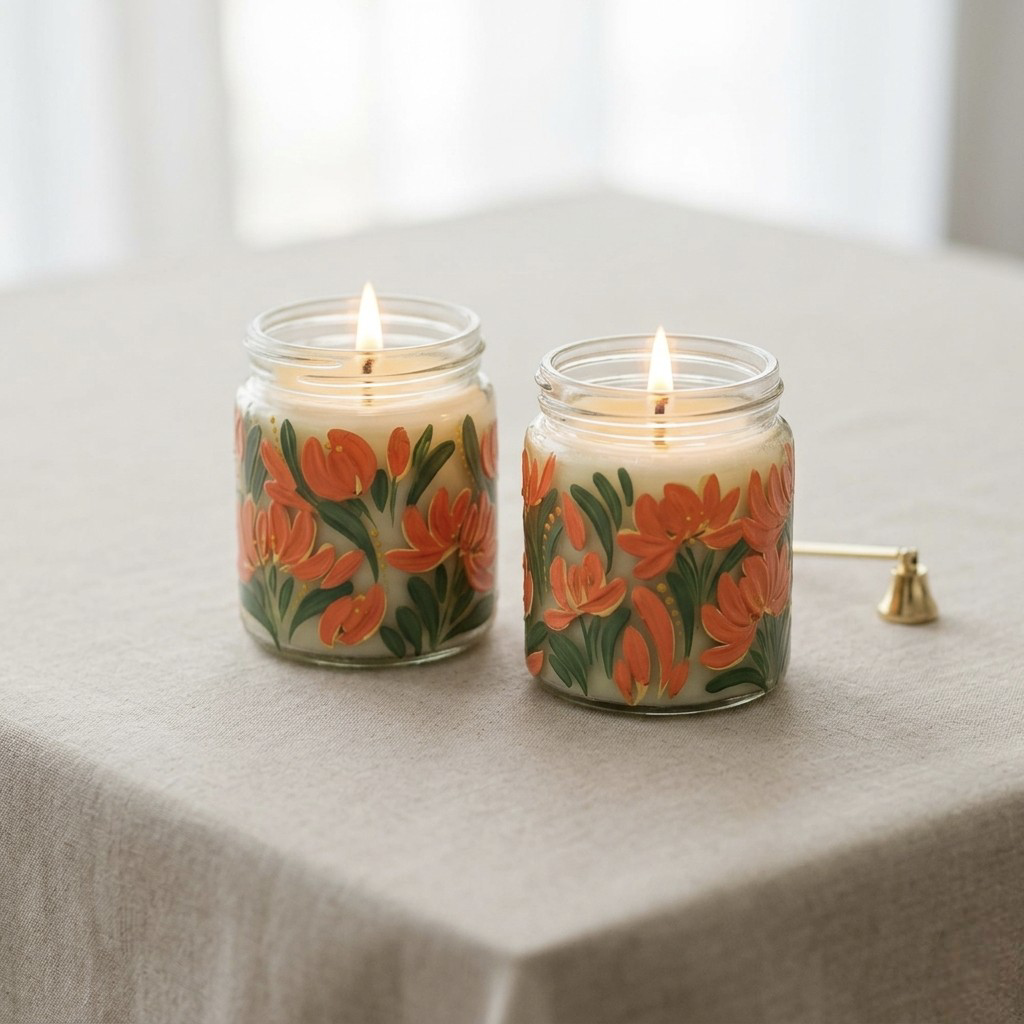 Artisan Hand-Painted Scented Candle (set of 2) | 100ml Glass Jar Candles