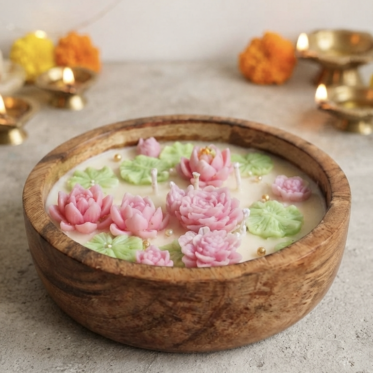 Lotus Pond Wooden Dough Bowl Candle | Luxury Soy Wax Decor
