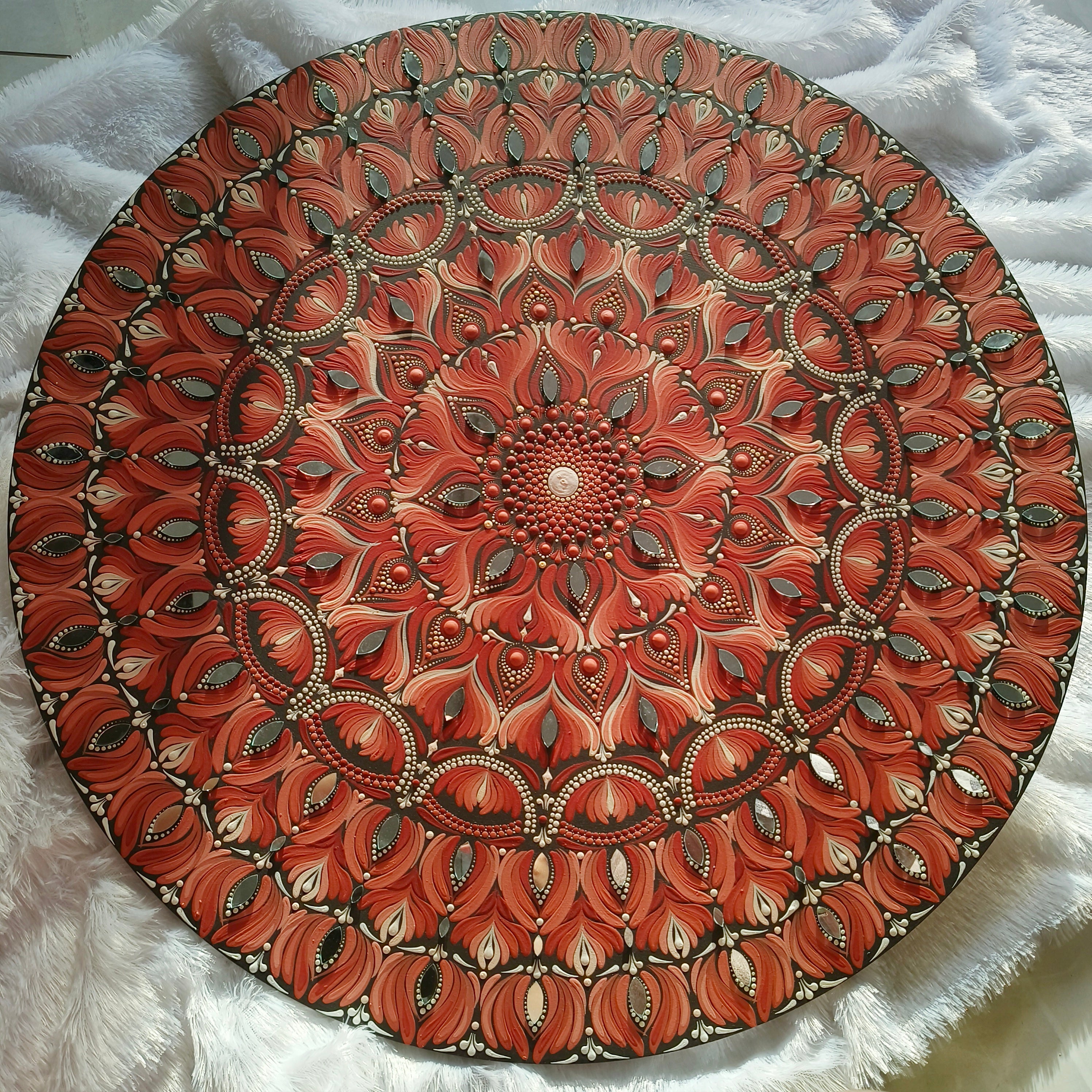 24" Hand-Painted Mandala with mirror embellished