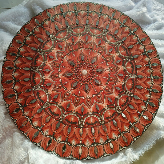 24" Hand-Painted Mandala with mirror embellished