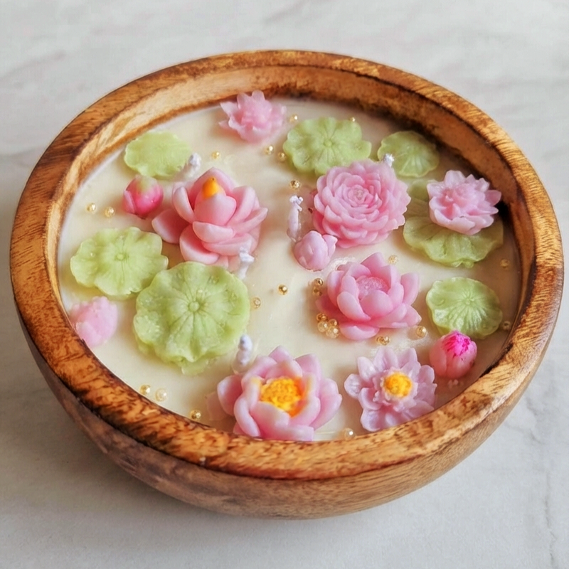 Lotus Pond Wooden Dough Bowl Candle | Luxury Soy Wax Decor