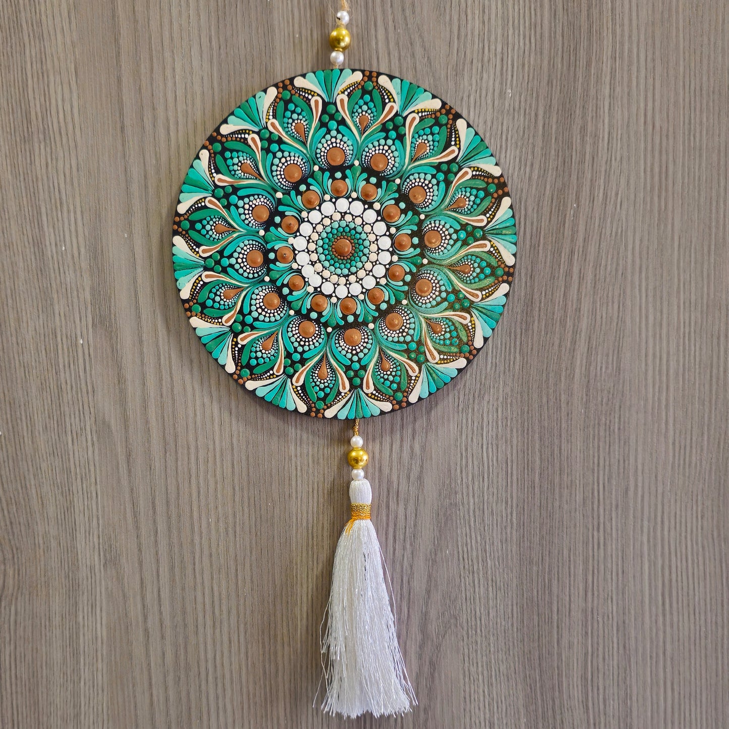 Original Hand-painted Mandala door/window Hanging with Tassels | round Dot painted meditative art | Zen Art | Unique Mandala window charm