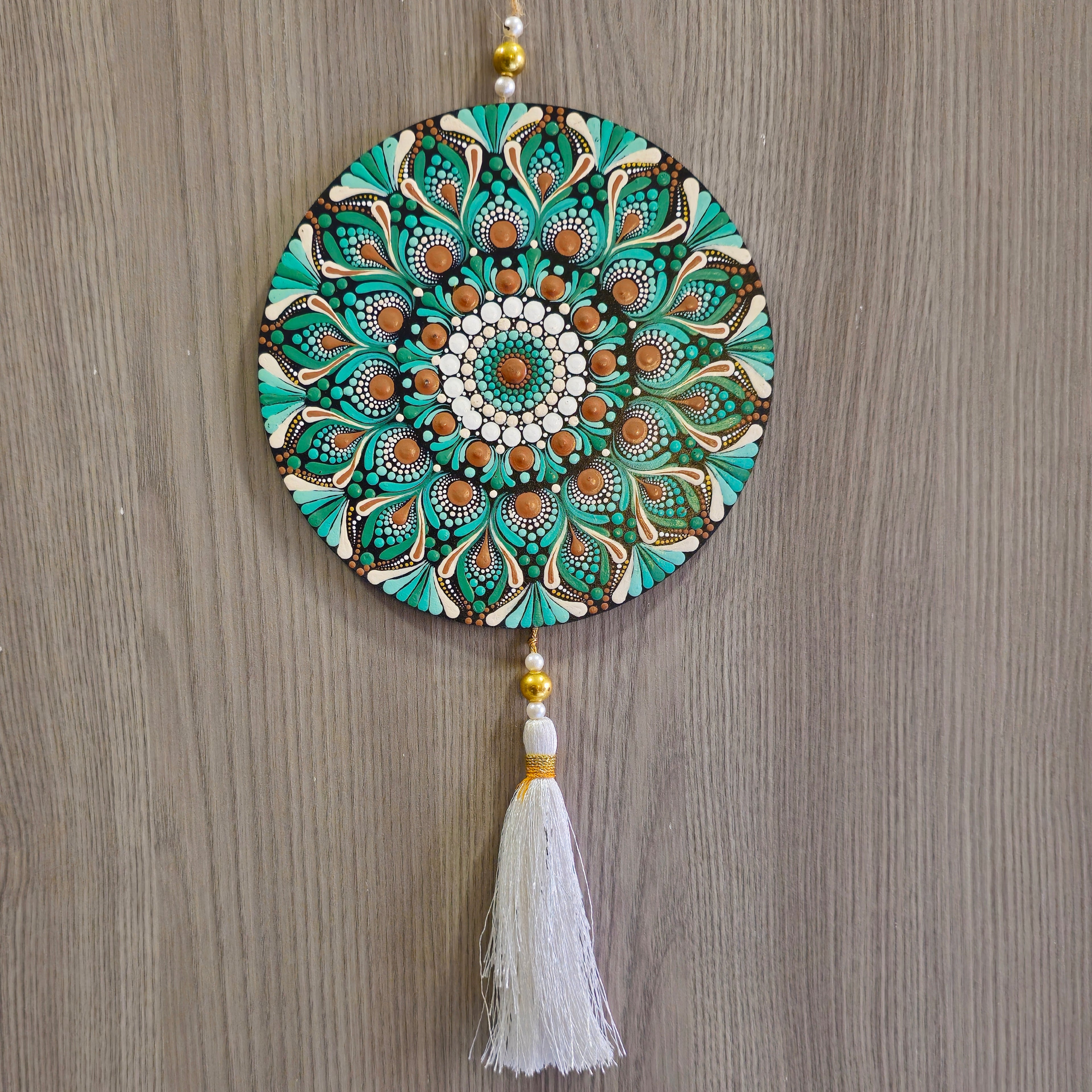 Original Hand-painted Mandala door/window Hanging with Tassels | round Dot painted meditative art | Zen Art | Unique Mandala window charm