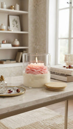 Hand-Poured Floral Soy Wax Candle in Glass Jar with Wooden Lid | 400ml Aesthetic Peony , Lotus Candle | Luxury Home Decor & Gift