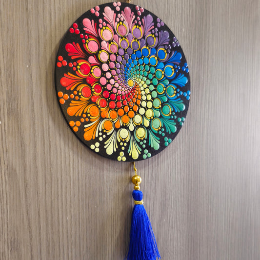 Original Hand-painted Mandala door/window Hanging with Tassels | round Dot painted meditative art | Zen Art | Unique Mandala window charm