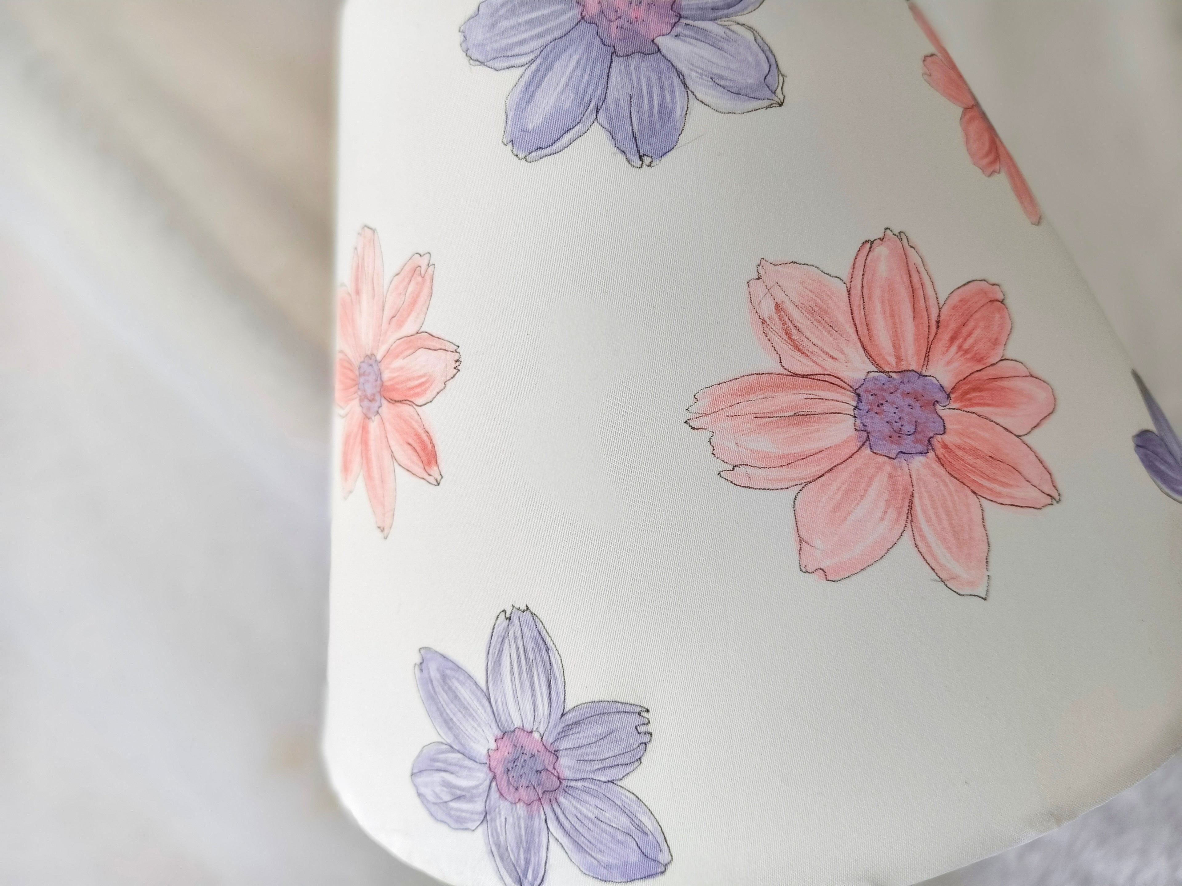 Hand-Painted Table Lamp Shade | Artisan pastel flower pattern Desk Lamp