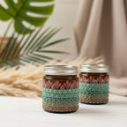 Hand-Painted Mandala Dot Art Scented Candle - Amber Glass, Soy Wax